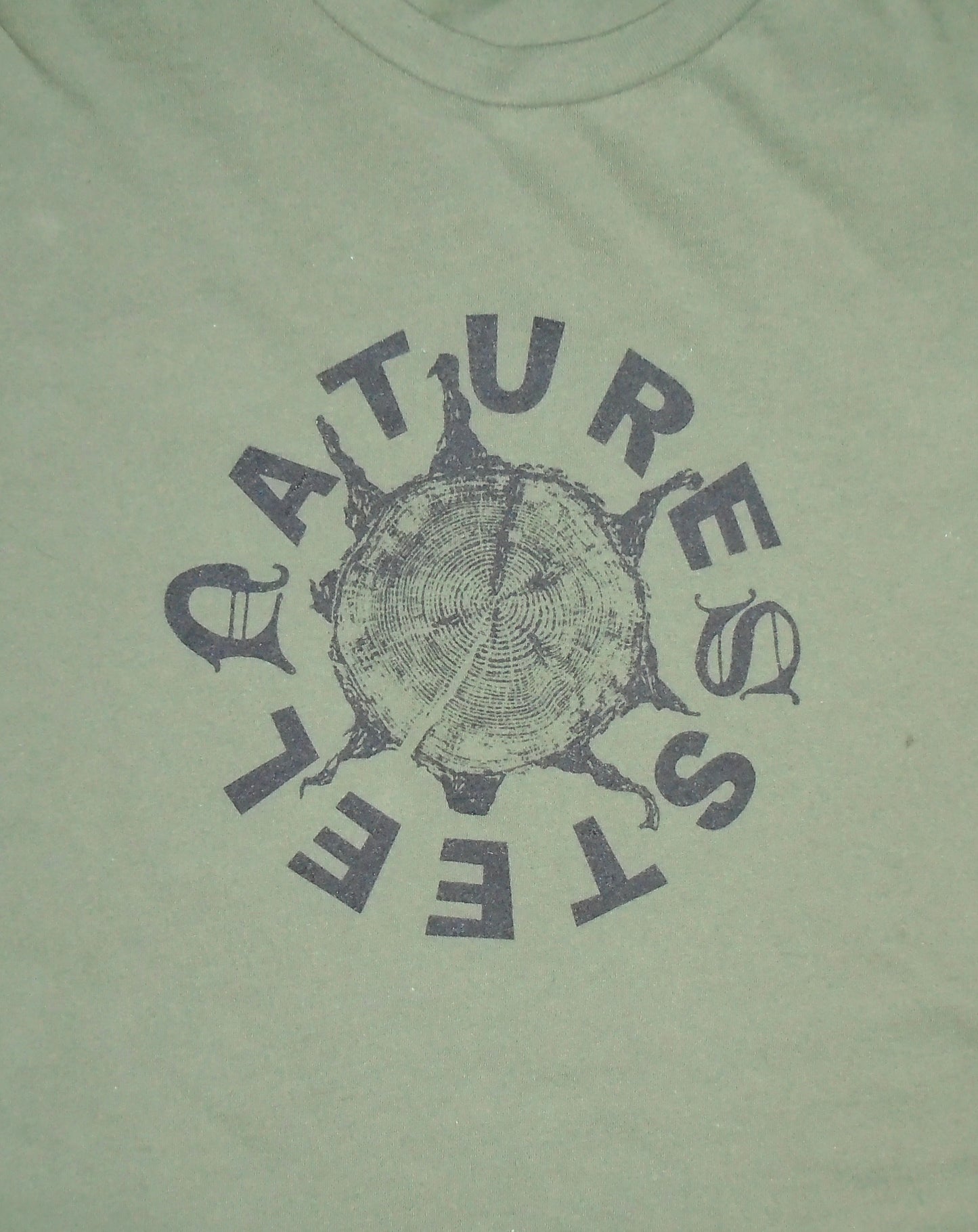 "Tree rings" army green long sleeve tee
