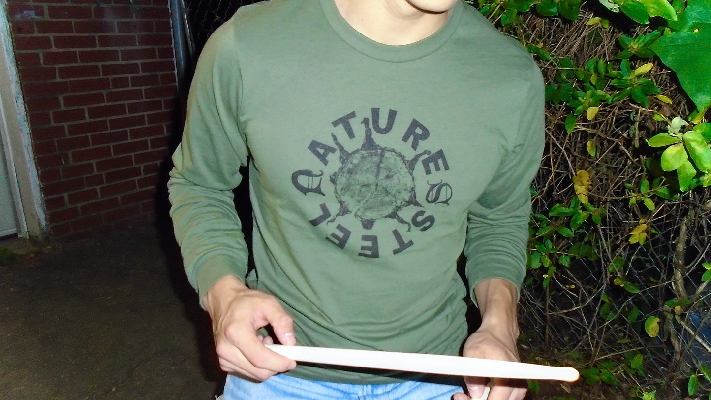 "Tree rings" army green long sleeve tee