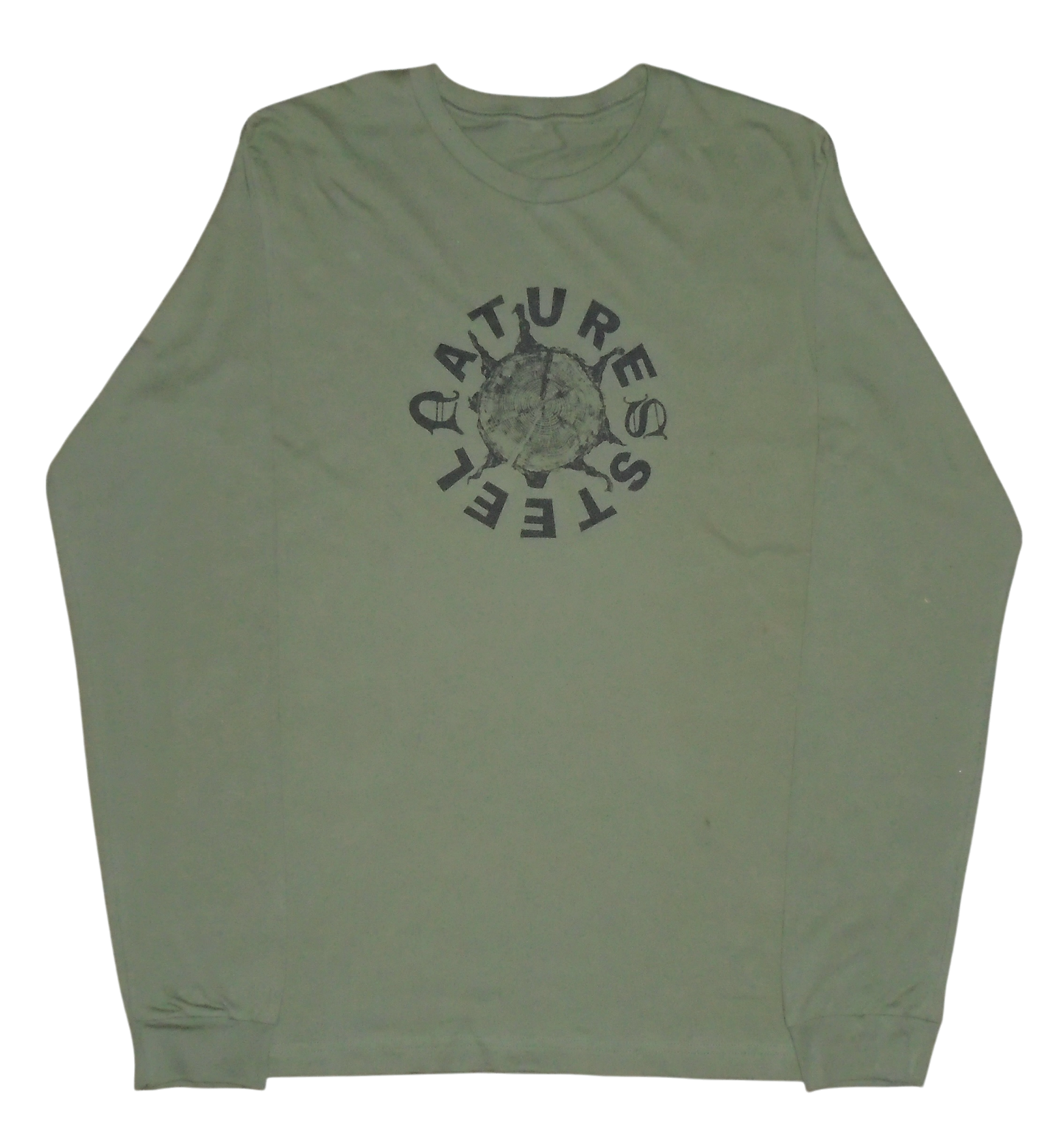 "Tree rings" army green long sleeve tee